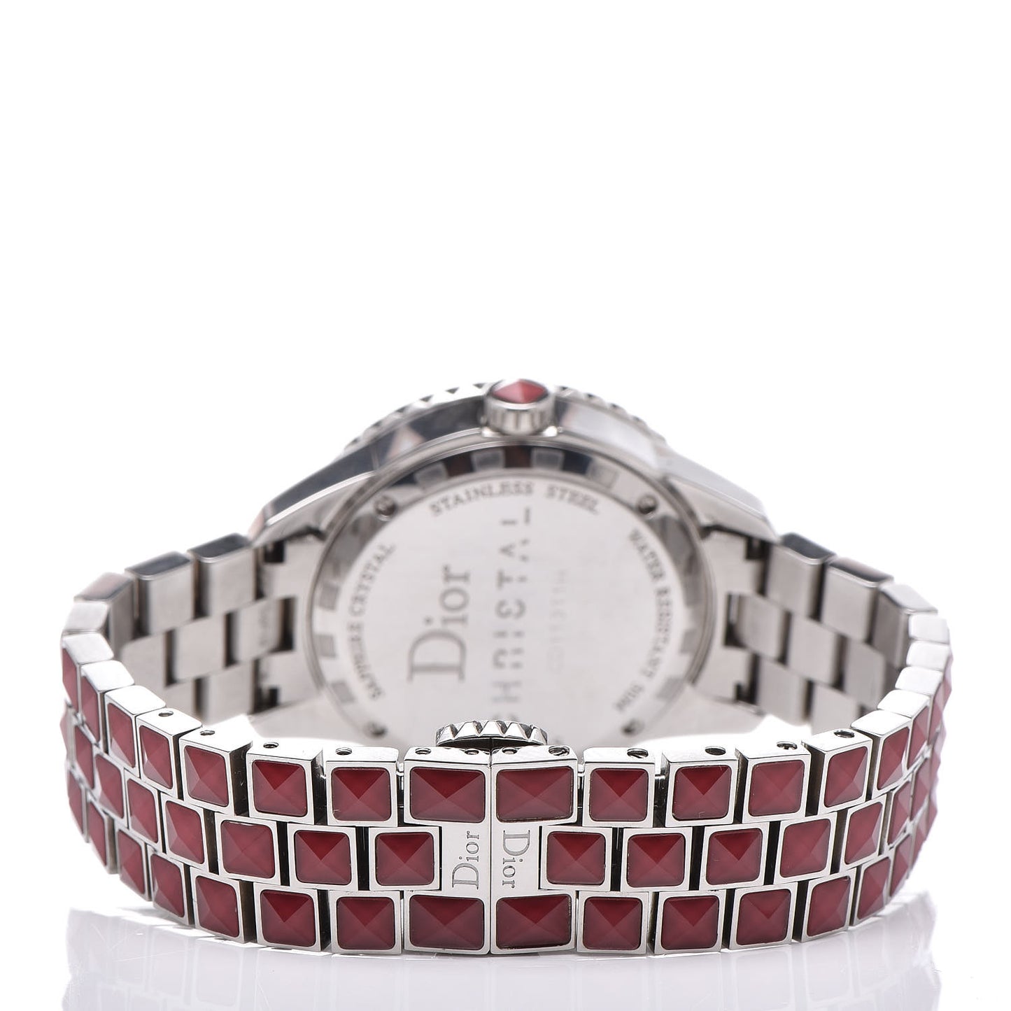 Stainless Steel Diamond Sapphire 33mm Christal Quartz Watch Red