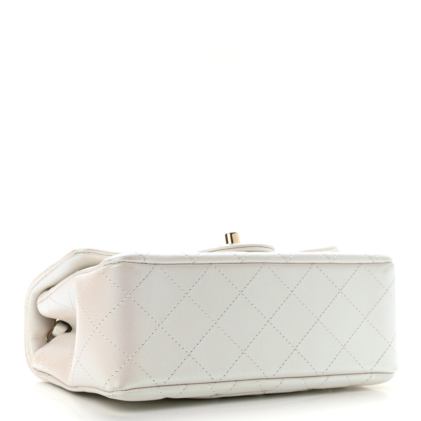 Iridescent Calfskin Quilted Mini Rectangular Flap White