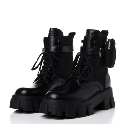 Prada Spazzolato Rois Nylon Metal Triangle Logo Monolith Pouch Pocket 55mm Boots 40 Black 3 of 11