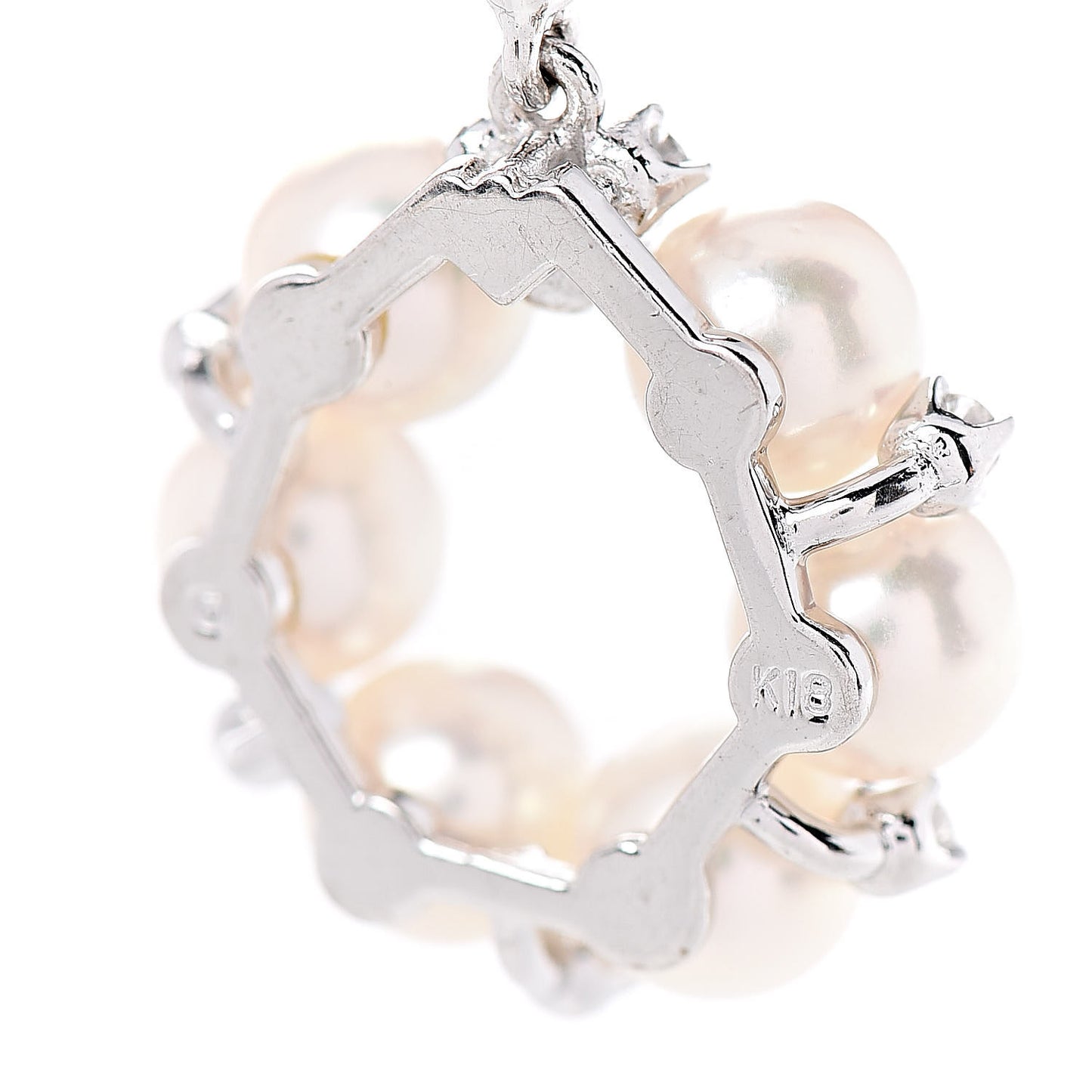 18K White Gold Diamond Akoya Pearl 5-5.5mm Wreath Pendant