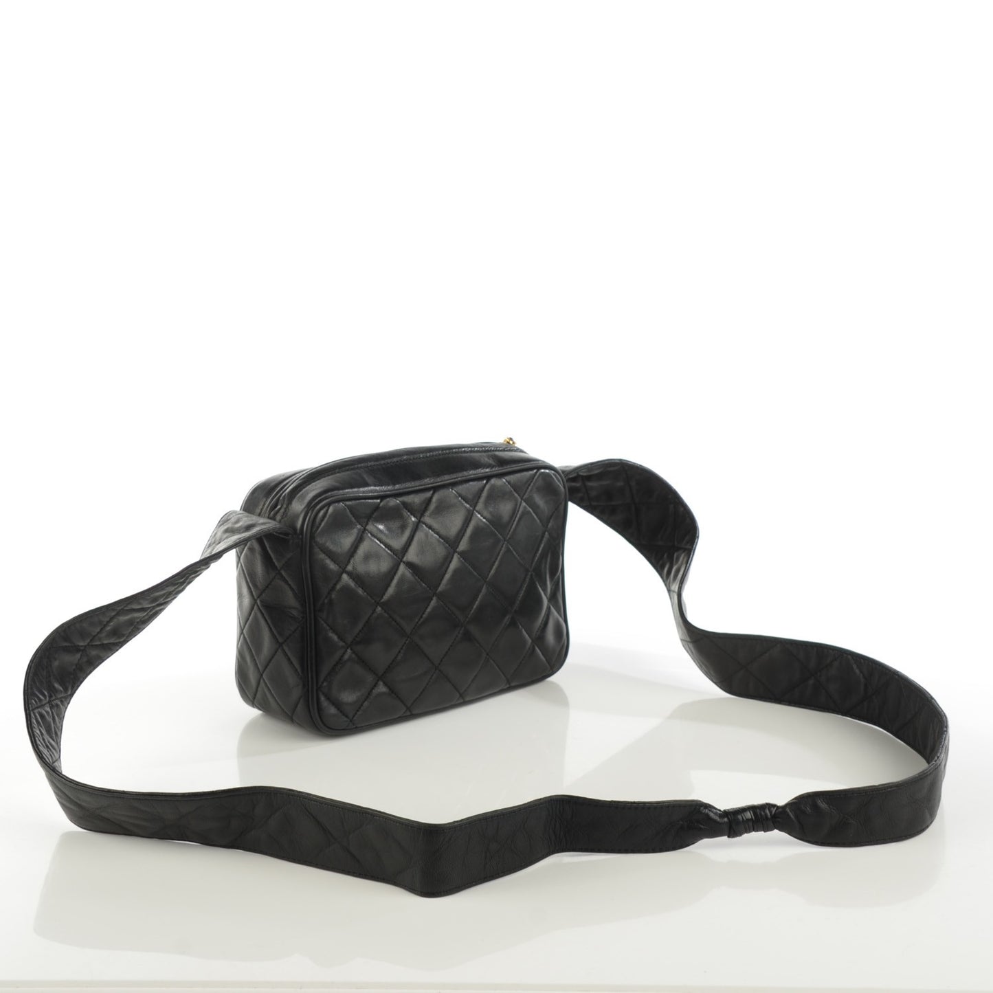 Lambskin Quilted Tassel Camera Case Black