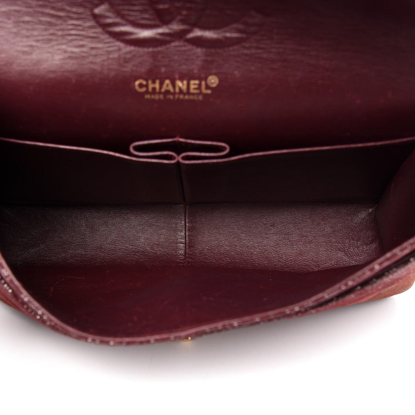 Iridescent Caviar Quilted Medium Double Flap Burgundy