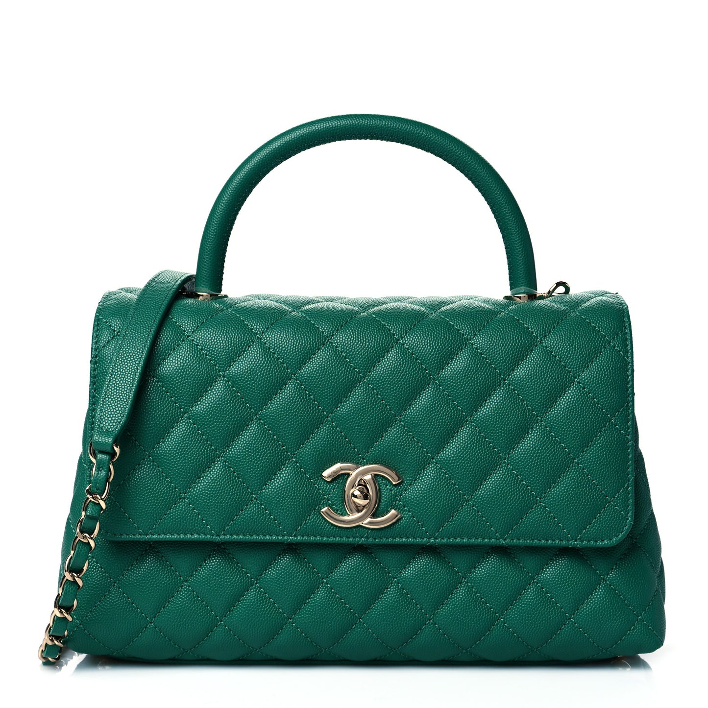 Caviar Quilted Small Coco Handle Flap Green