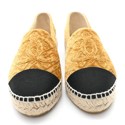 Chanel Velvet Grosgrain Quilted Camellia CC Espadrilles 38 Gold Black 3 of 9