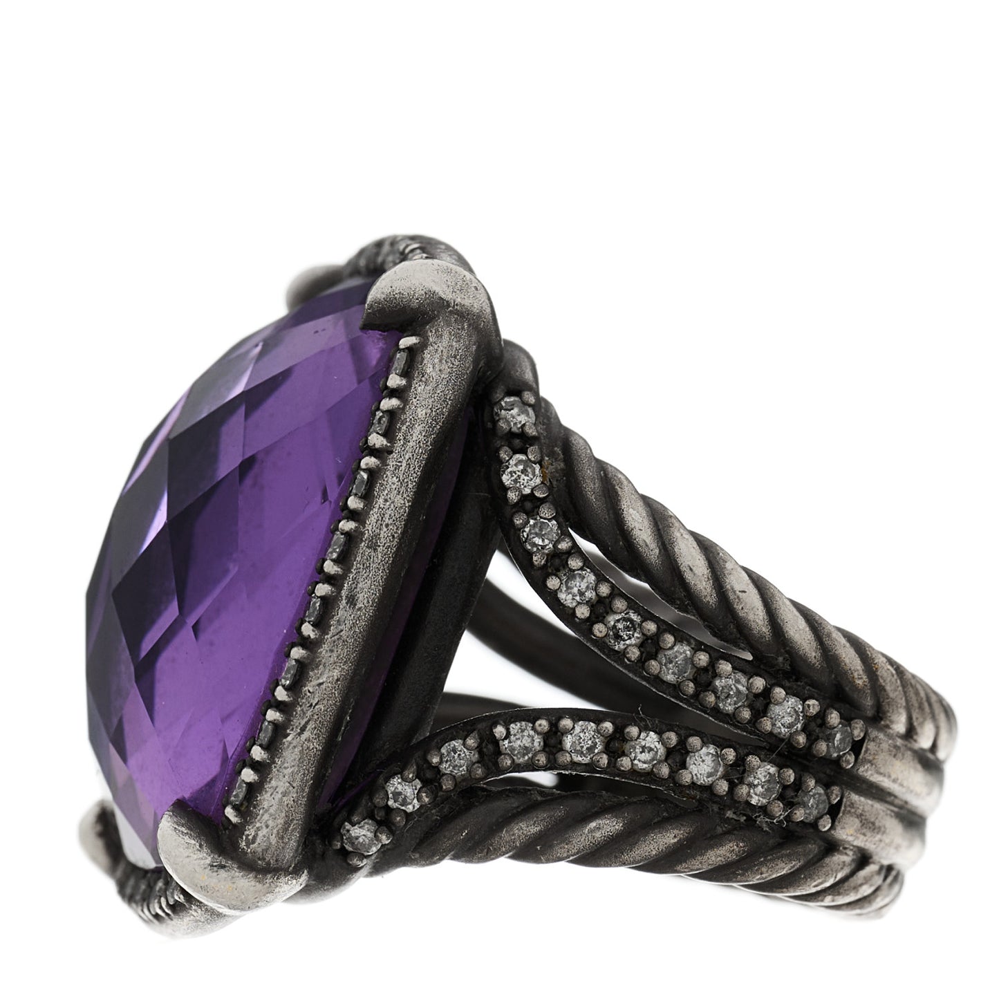 Darkened Sterling Silver Diamond Amethyst 20mm Chatelaine Ring 48 4.5