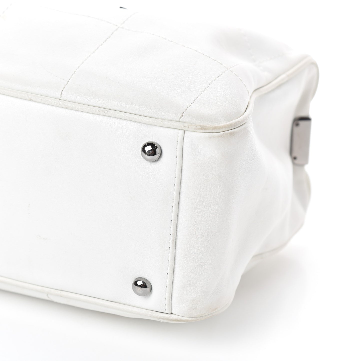 Calfskin Square Stitched Large Tote White
