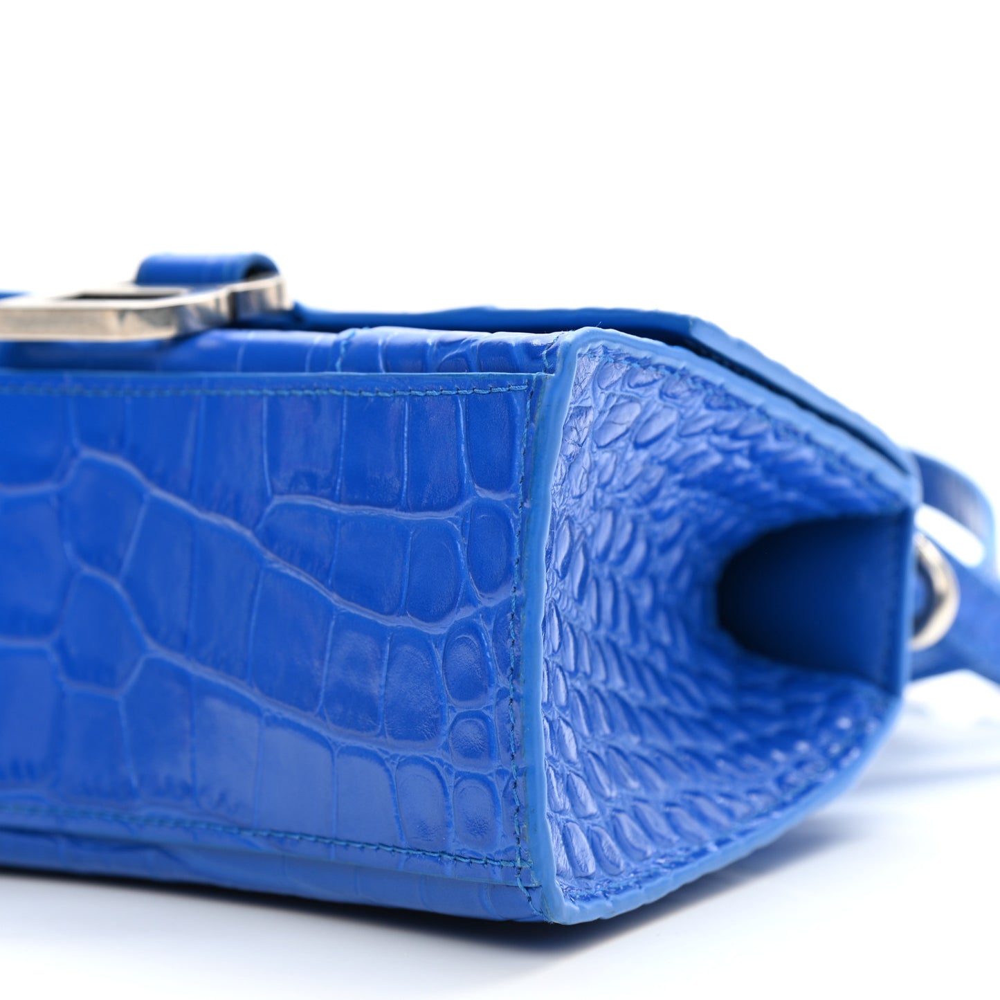 Shiny Calfskin Crocodile Embossed Hourglass Top Handle Bag XS Royal Blue