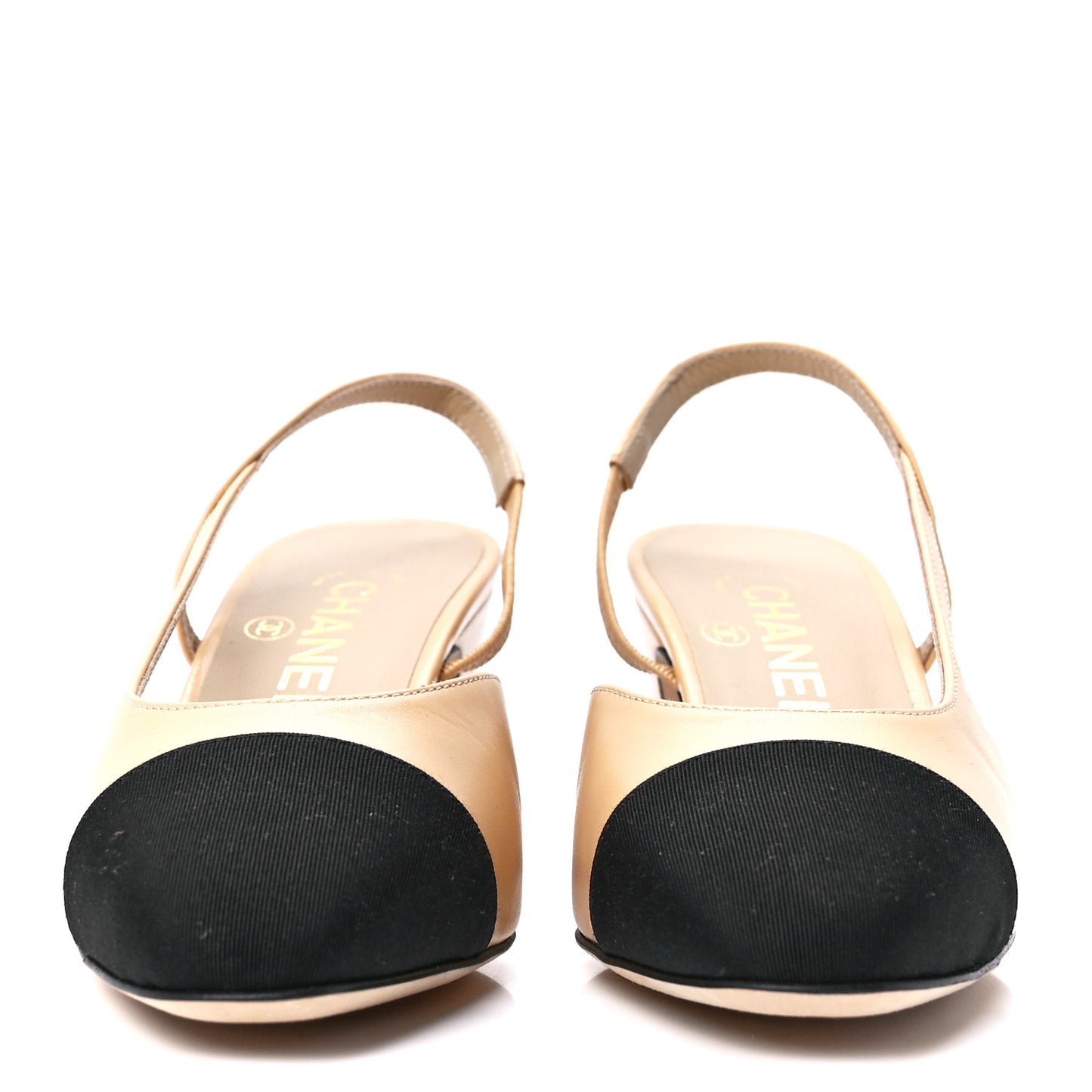 Lambskin Grosgrain Cap Toe CC Slingback Pumps 36.5 Beige Black