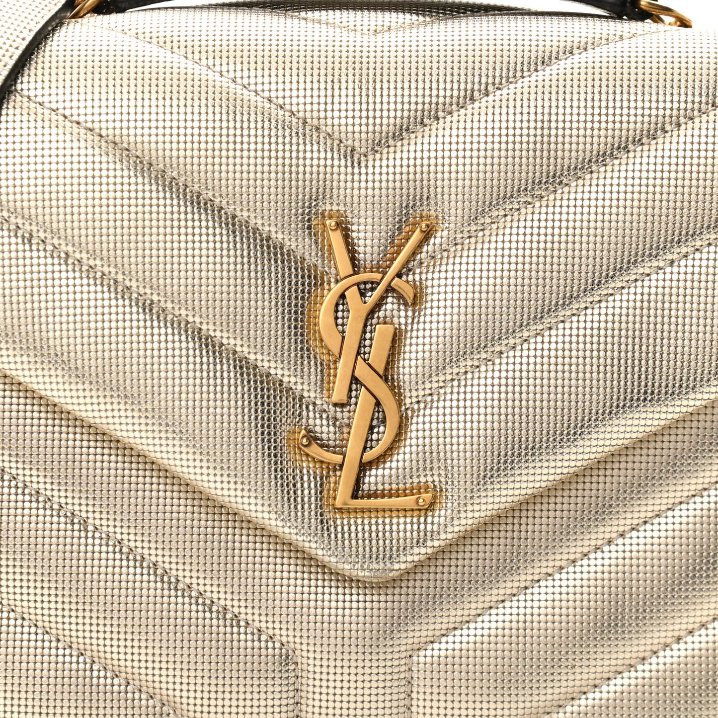 Metallic Calfskin Y Quilted Small Loulou Monogram Chain Satchel Platino