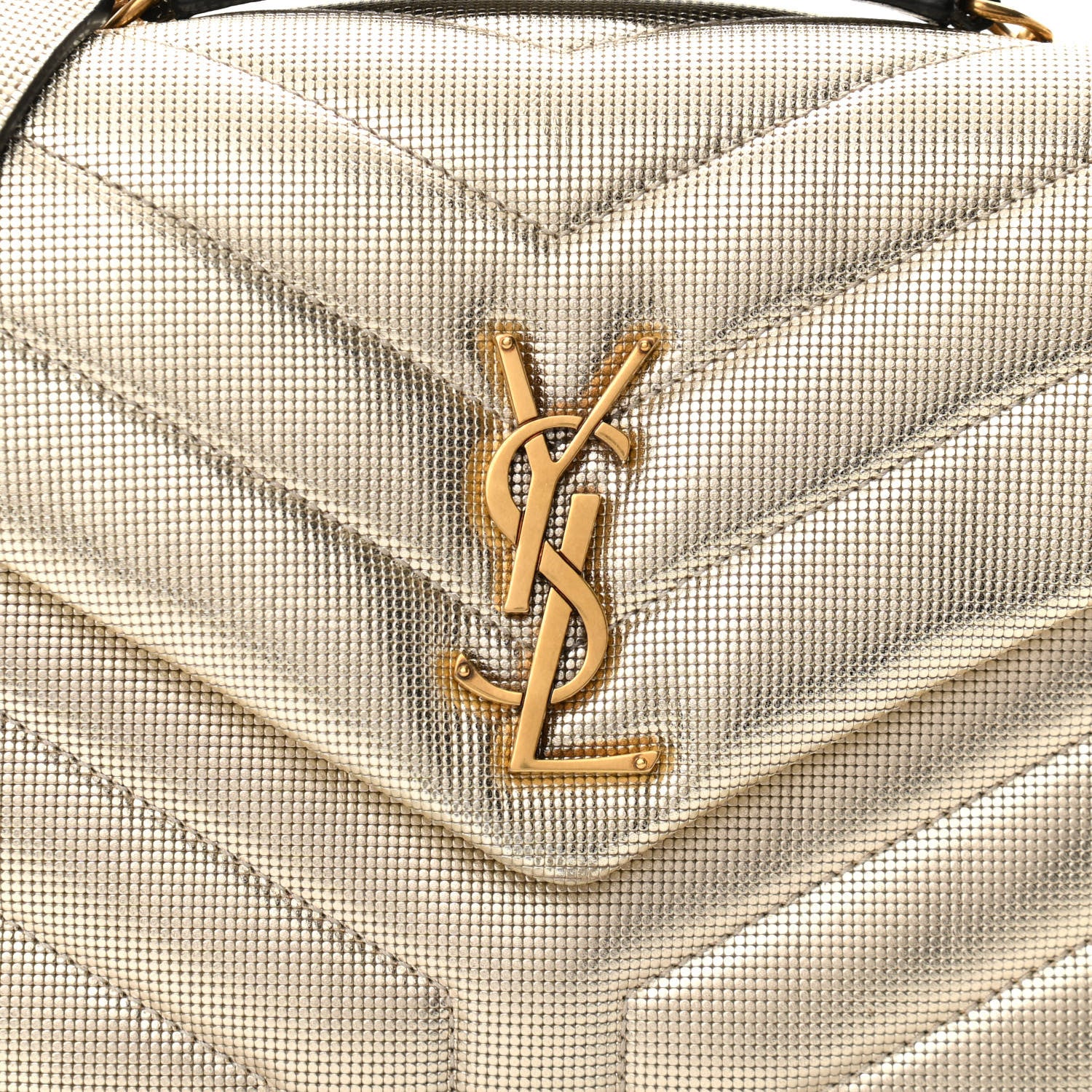 Saint Laurent Metallic Calfskin Y Quilted Small Loulou Monogram Chain Satchel Platino 8 of 10