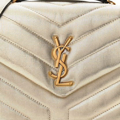 Saint Laurent Metallic Calfskin Y Quilted Small Loulou Monogram Chain Satchel Platino 8 of 10