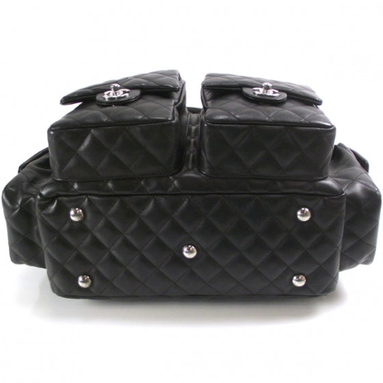 Calfskin Quilted Large Cambon Multipocket Reporter Black