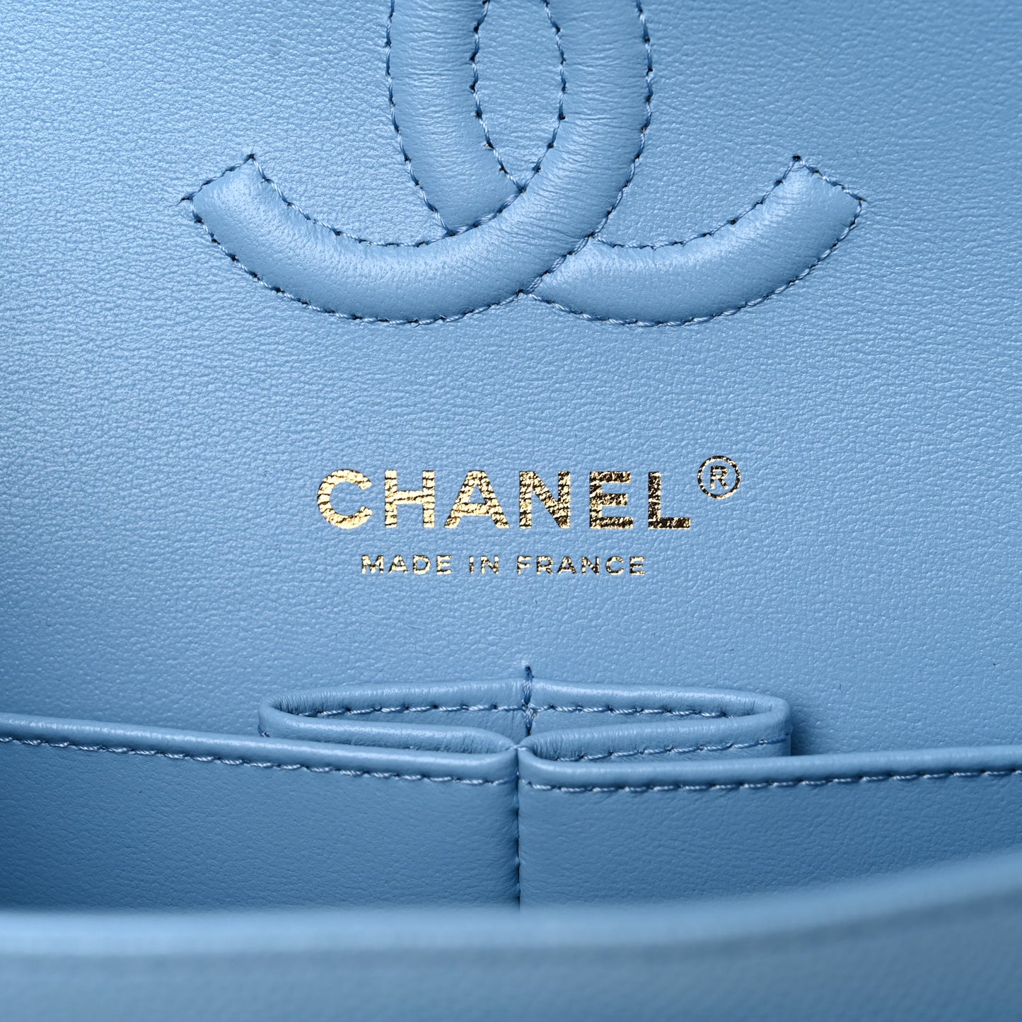 Caviar Quilted Small Double Flap Blue