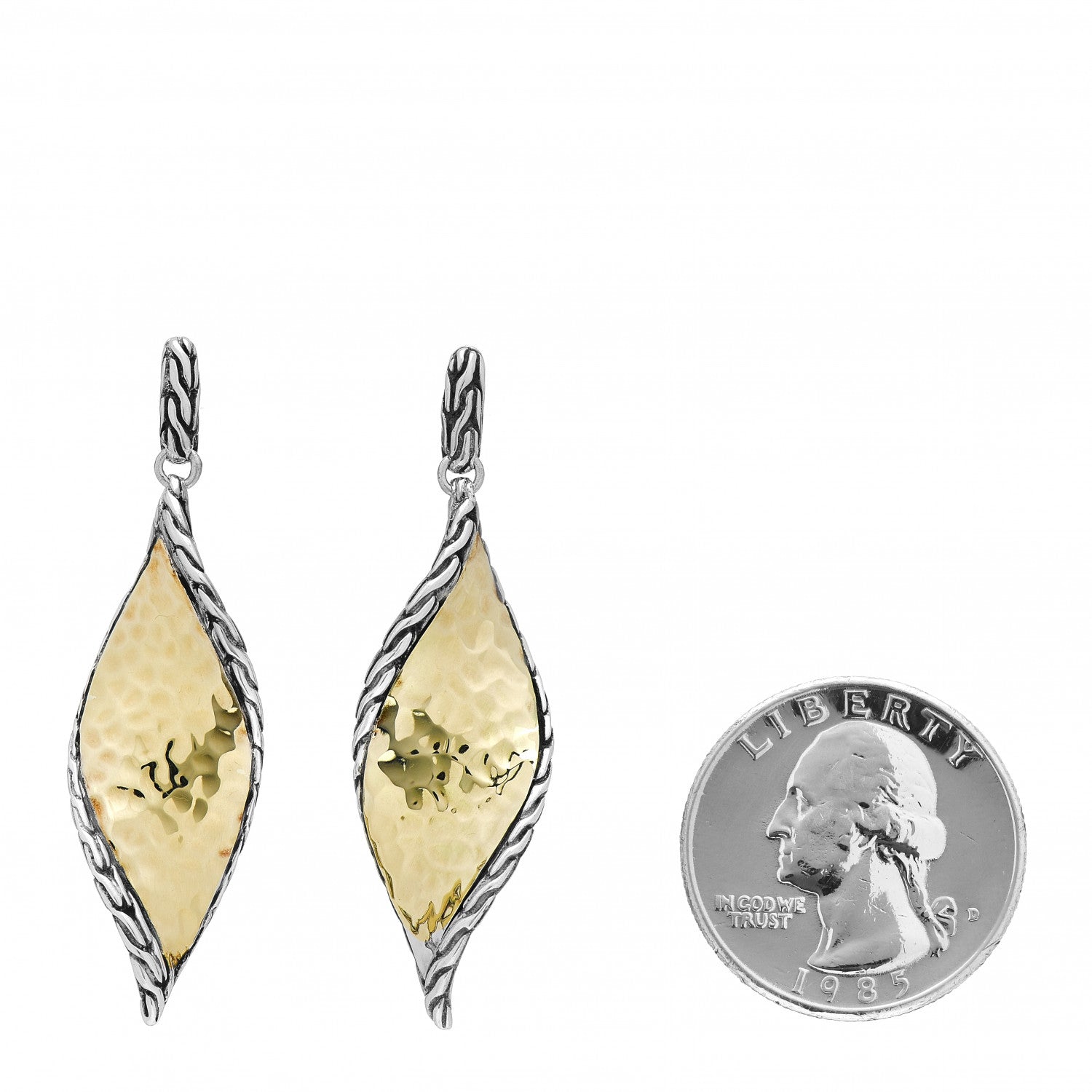 John Hardy Sterling Silver 18K Yellow Gold Classic Chain Hammered Wave Drop Earrings 2 of 4