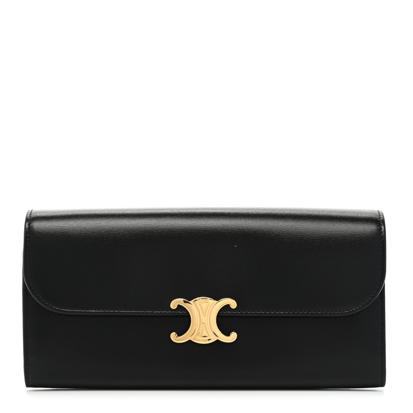 Shiny Calfskin Long Triomphe Wallet Black