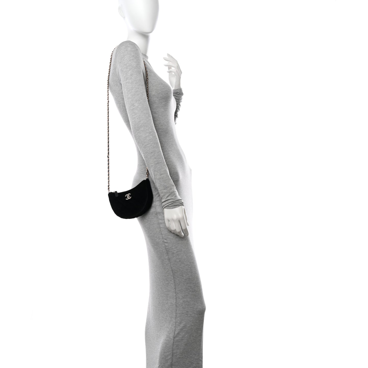 Velvet Crystal Quilted Chain Hobo Black