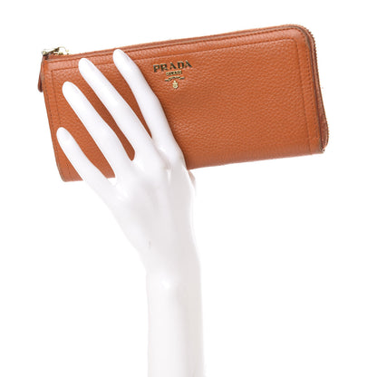 Prada Vitello Daino 2/3 Zip Continental Wallet Papaya 2 of 17