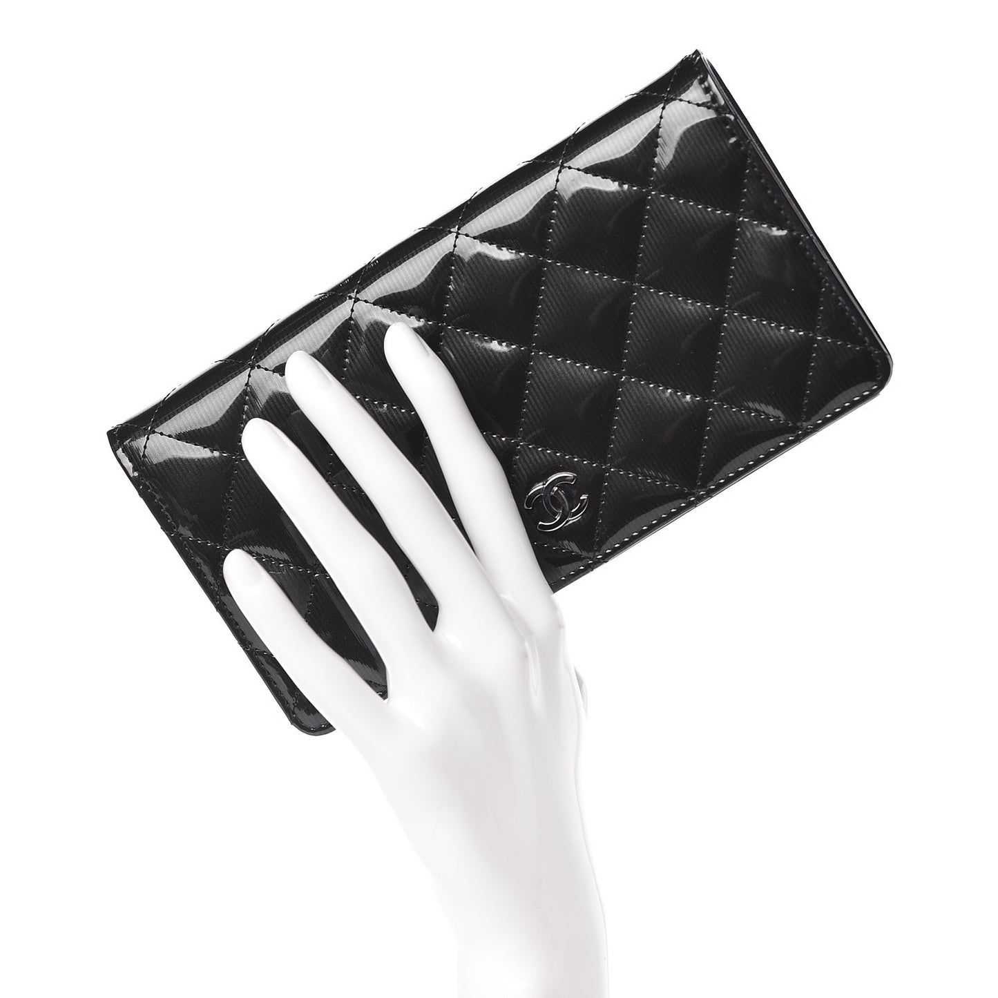 Striated Patent Yen Wallet Black