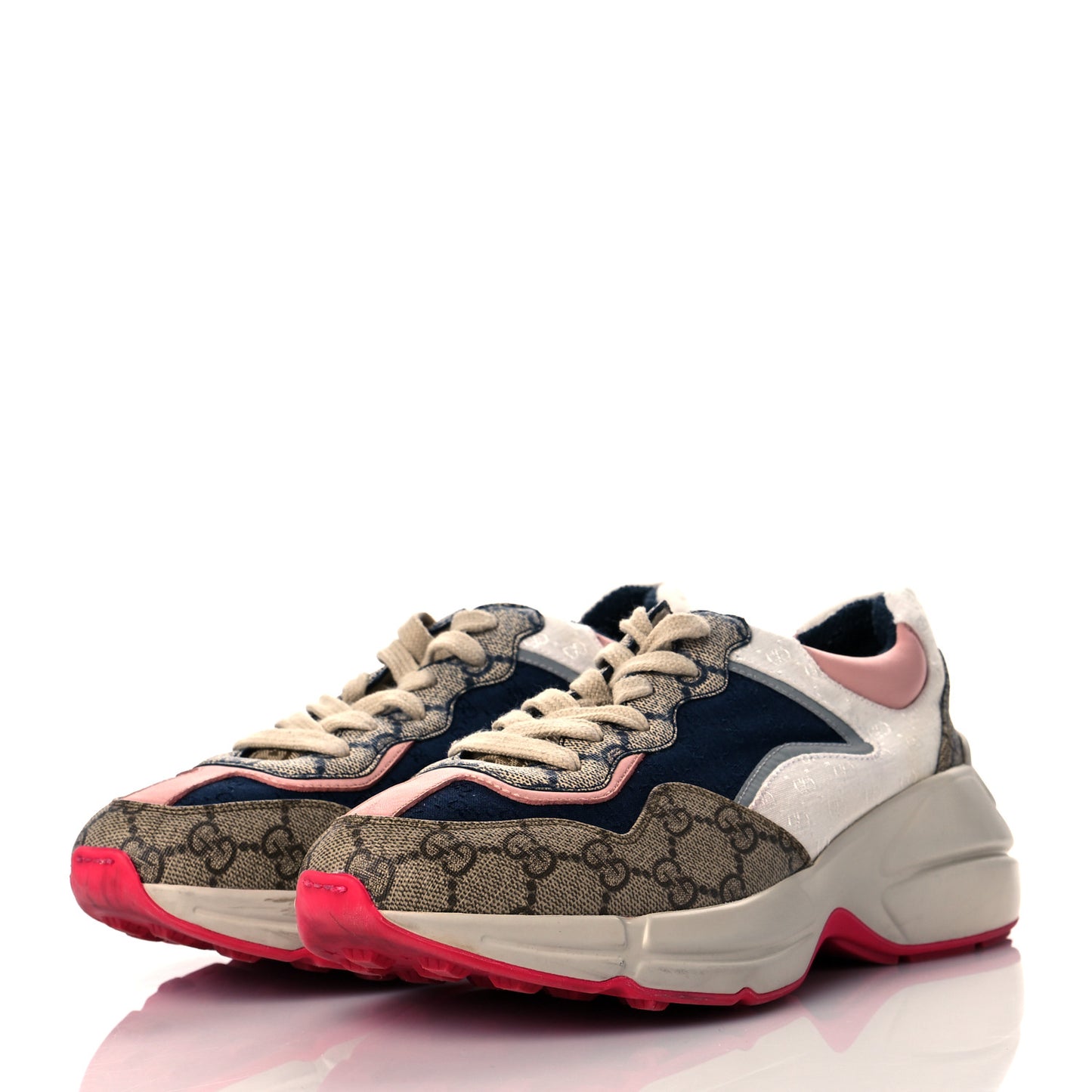 GG Supreme Monogram Mix Monogram Womens Rhyton Sneakers 36 London Blue Beige Pale Pink