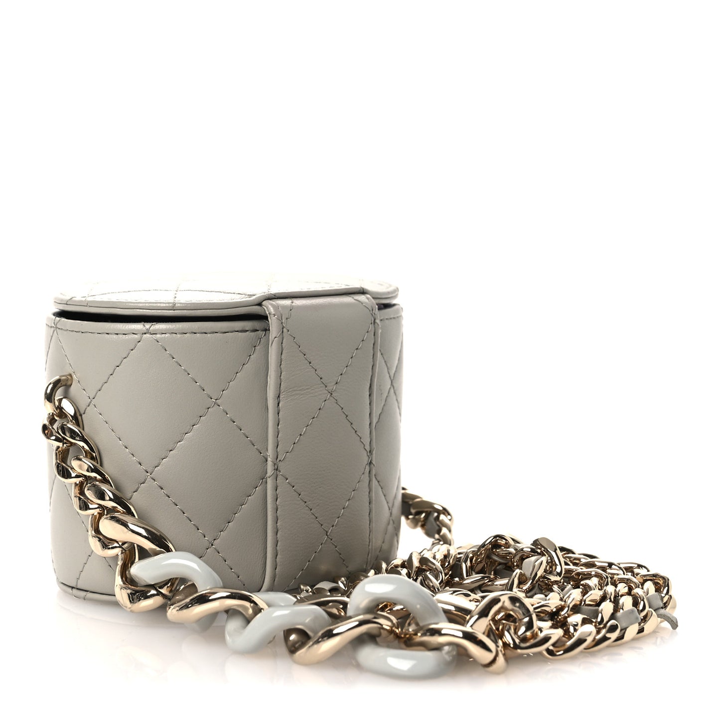 Lambskin Quilted Mini Vanity Case With Chain Grey