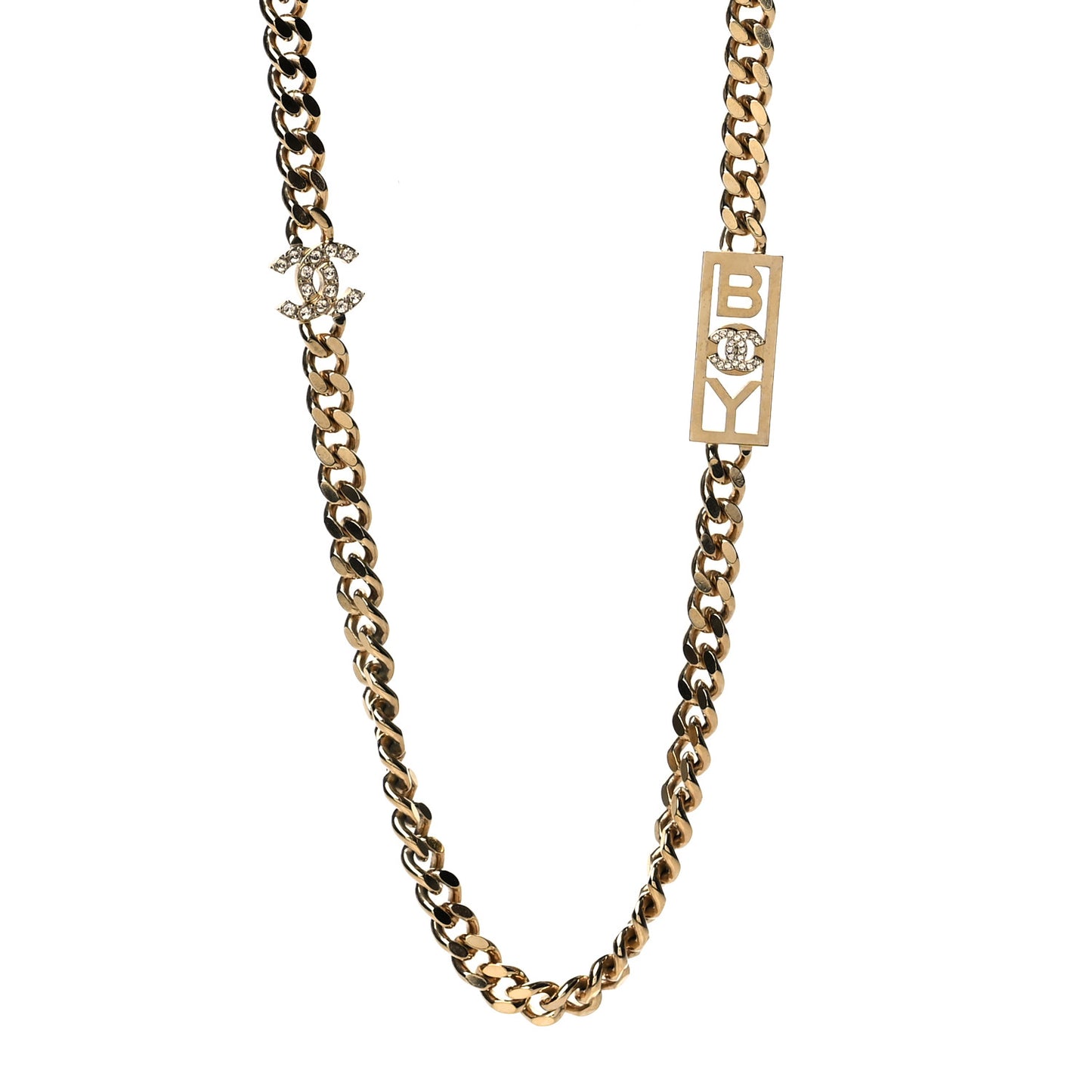 Metal Crystal CC Boy Chain Link Necklace Gold