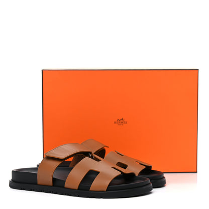Hermes Calfskin Womens Chypre Sandals 38.5 Gold 9 of 9