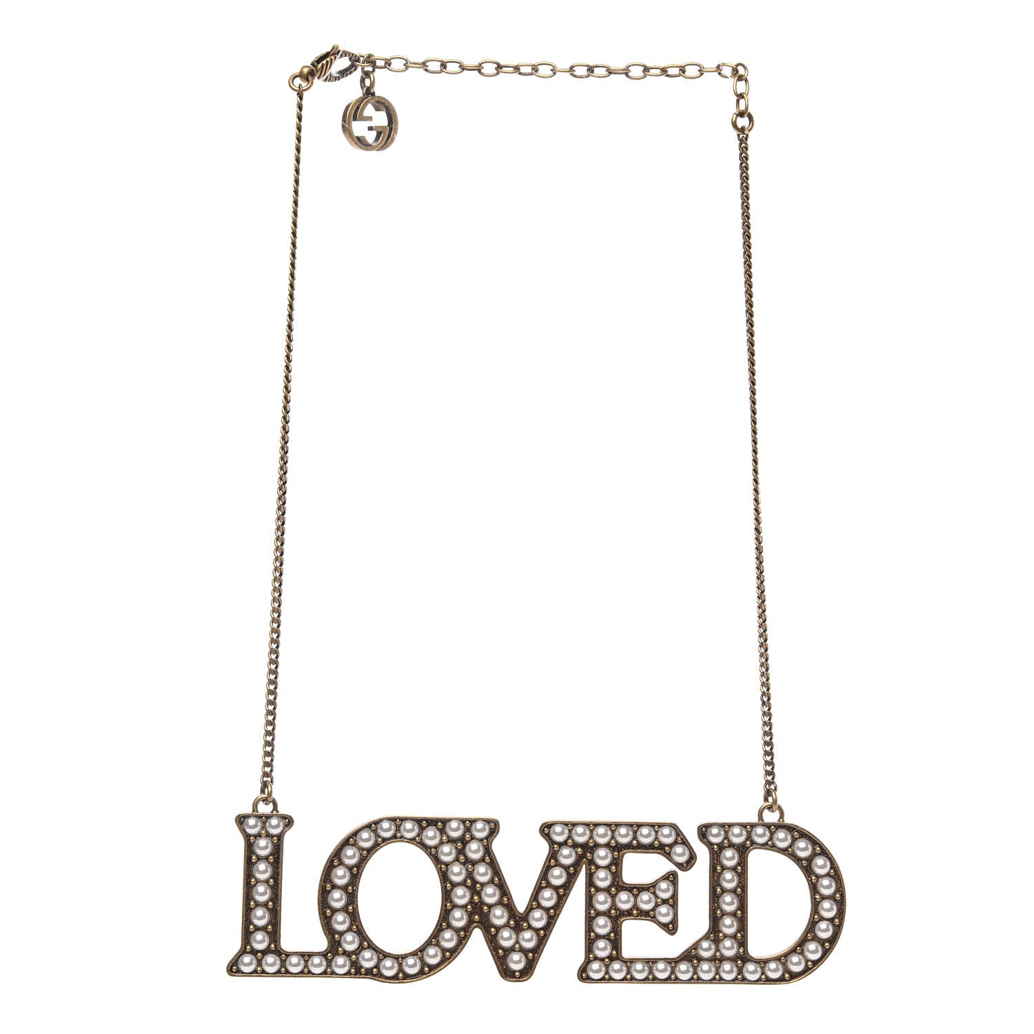 Gucci Metal Pearl Loved Necklace Aged Gold 3 of 5