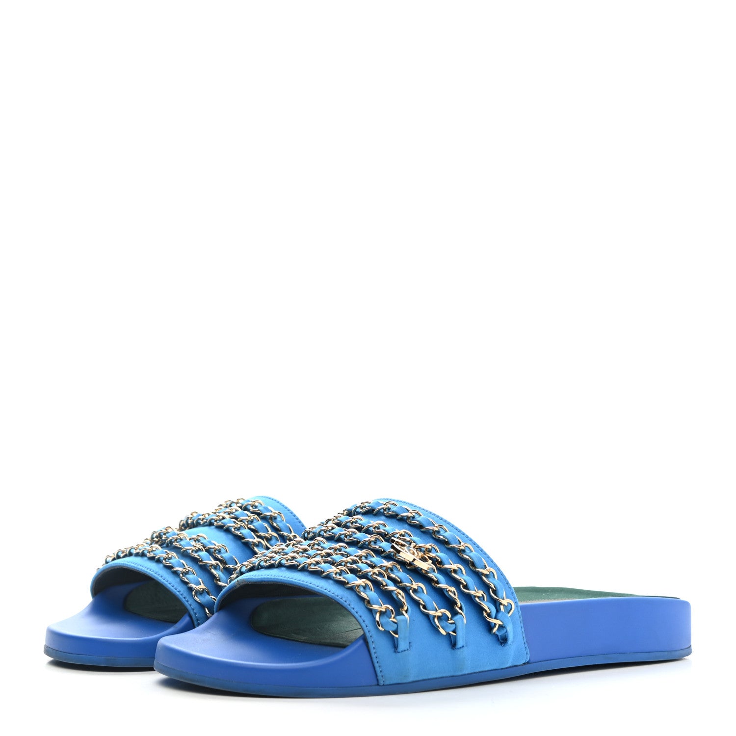 Chanel Canvas Chain Flat Sandals 40 Bright Blue 3 of 12