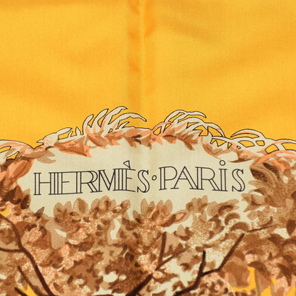Hermes Silk Twill Equateur Bouton Scarf 140 D'or Brun Violet 3 of 9