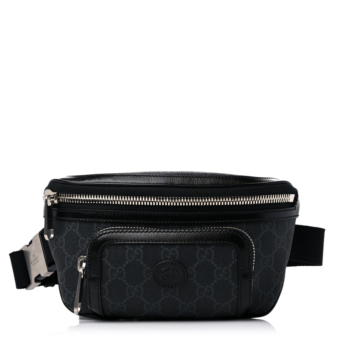 GG Supreme Monogram Textured Calfskin Retro Interlocking G Belt Bag Black