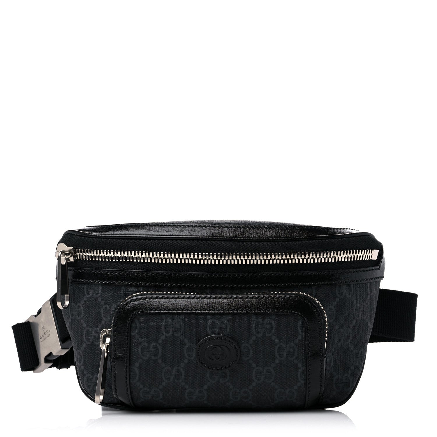 Gucci GG Supreme Monogram Textured Calfskin Retro Interlocking G Belt Bag Black 1 of 9