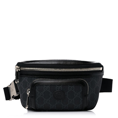 Gucci GG Supreme Monogram Textured Calfskin Retro Interlocking G Belt Bag Black 1 of 9