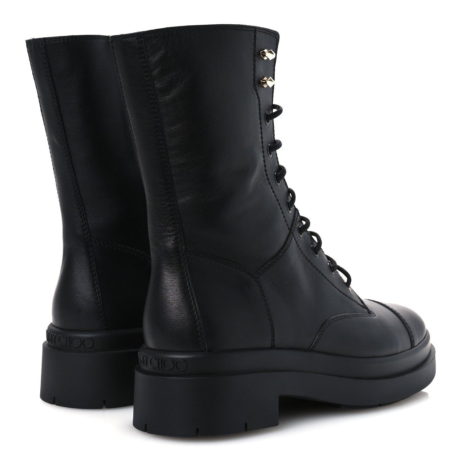 Jimmy Choo Smooth Calfskin Diamond Hook Nari Flat Boots 40 Black Gold 5 of 11