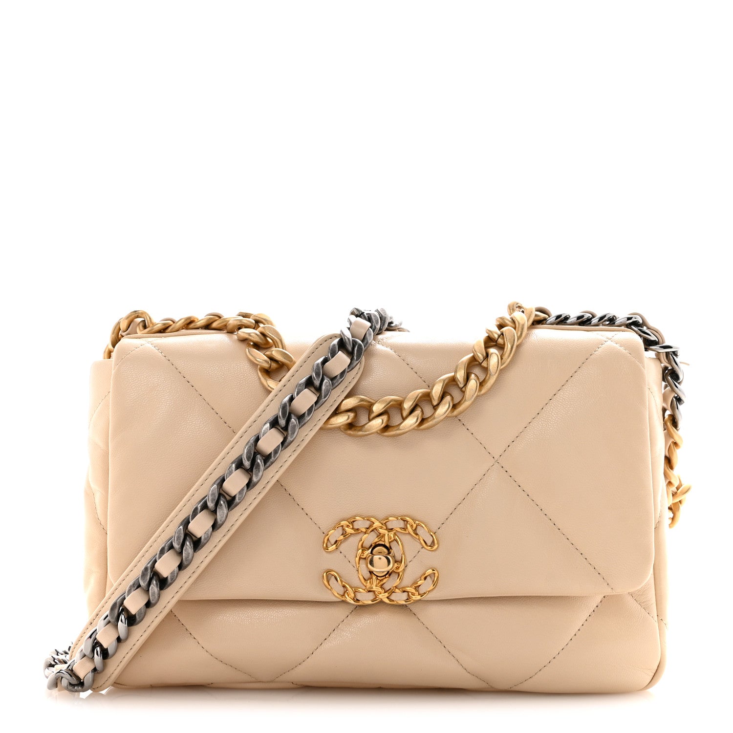Chanel Goatskin Quilted Medium Chanel 19 Flap Beige 1 of 14