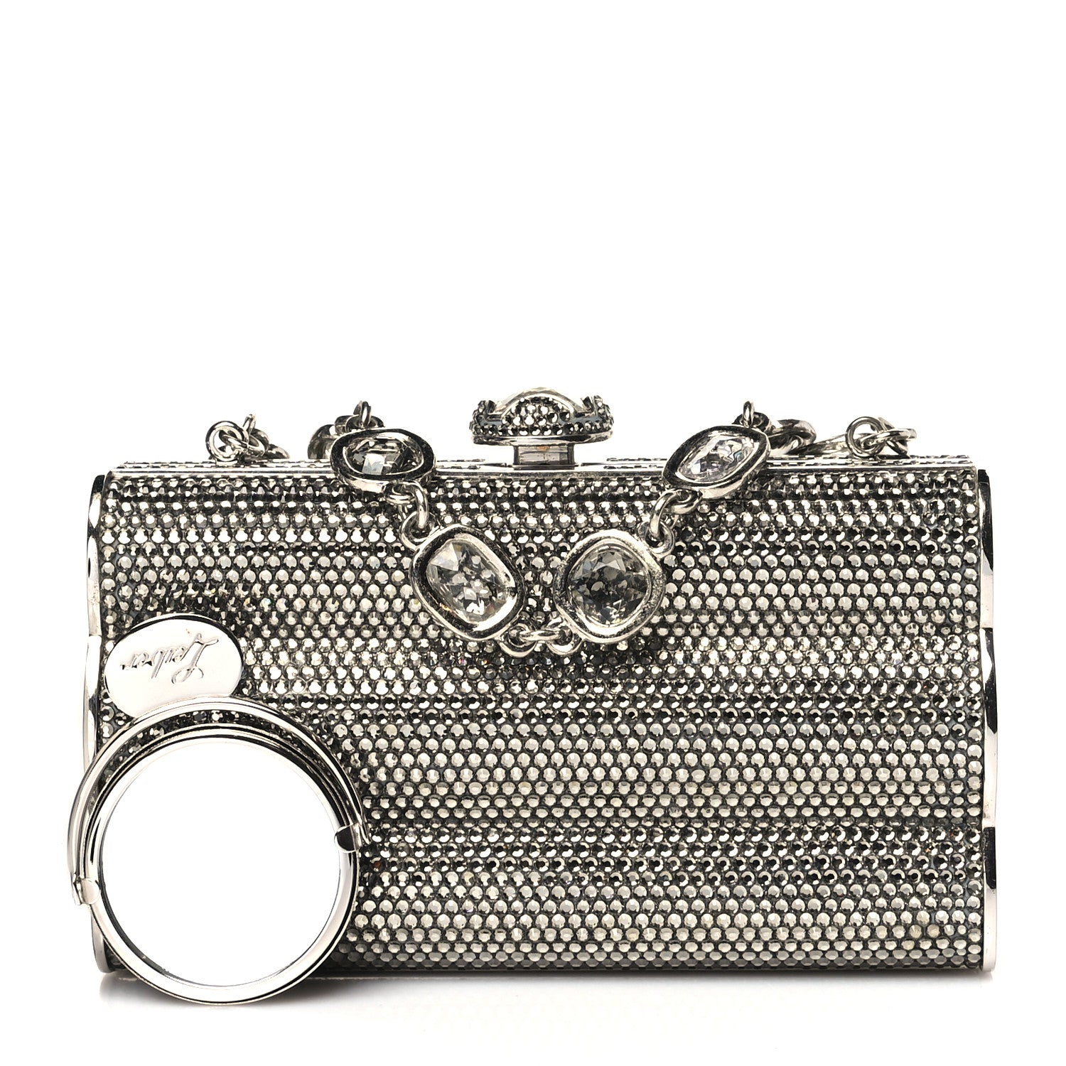 Judith Leiber Swarovski Crystal Minaudiere Clutch Silver 3 of 11