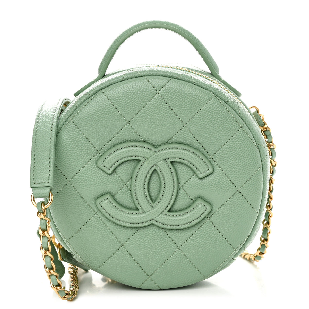Chanel Caviar Quilted Small Round Vanity With Chain Light Green 1 of 11