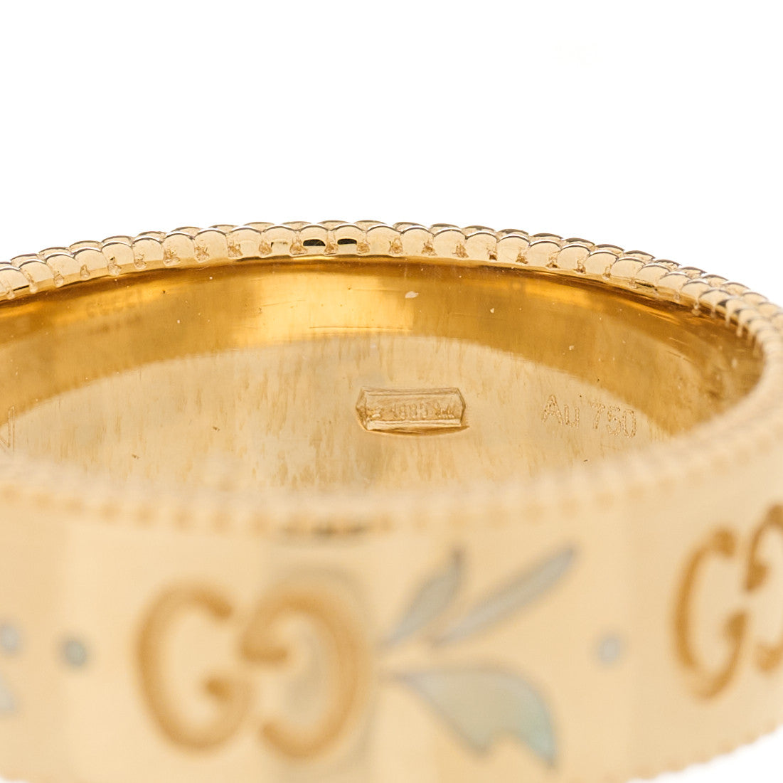 Gucci 18K Yellow Gold Enamel 6mm Icon Blooms Ring 49 4.75 5 of 5