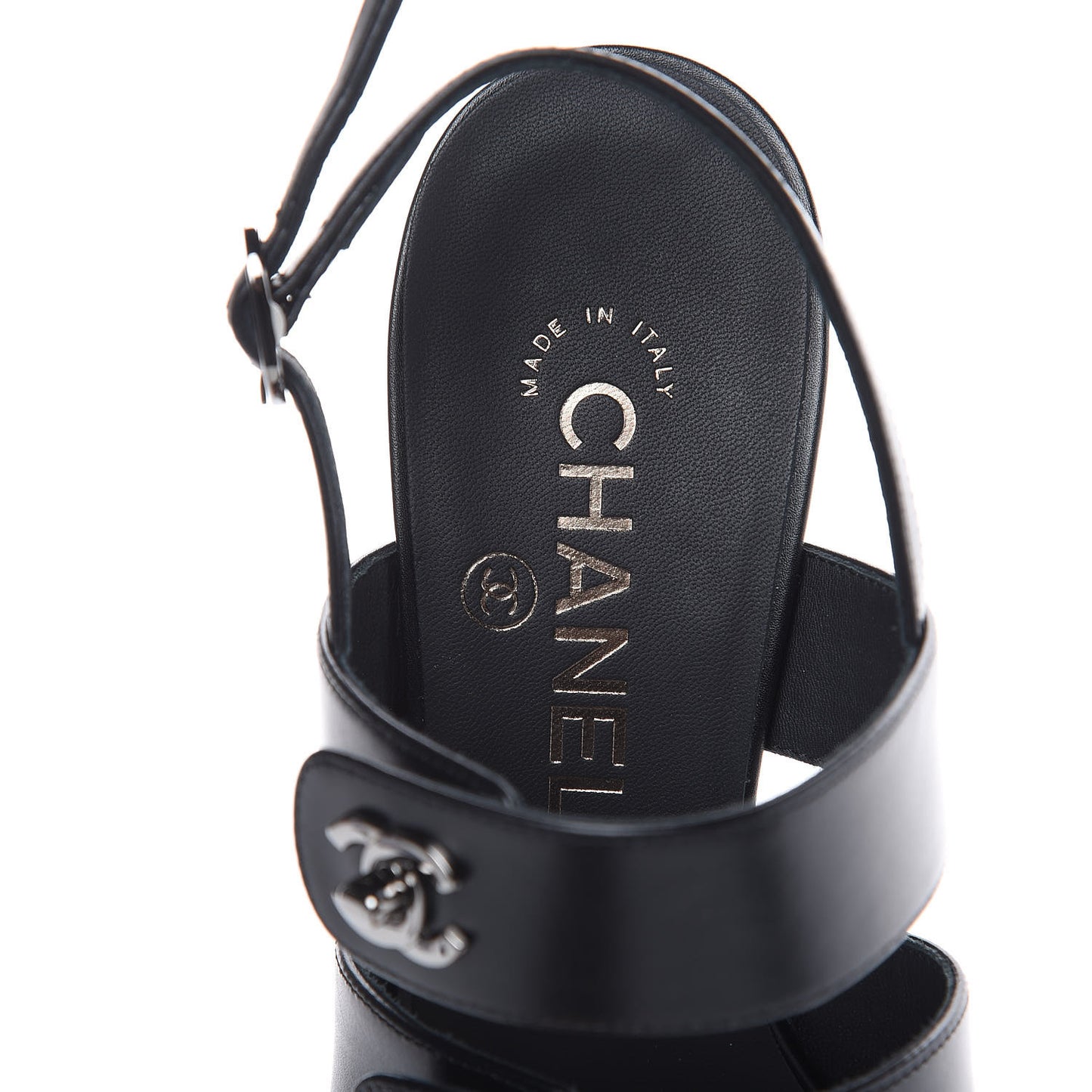 Calfskin CC Turnlock Sandals 36.5 Black