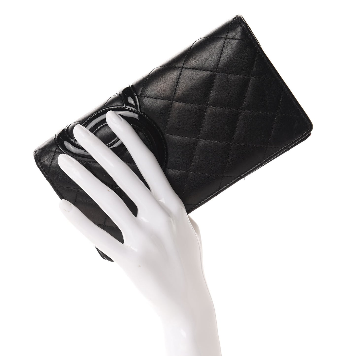 Calfskin Quilted Cambon Yen Wallet Black