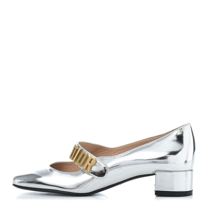 Christian Dior Mirror Finish Calfskin Baby-D Ballet Pumps 35.5 Silver 1 of 8