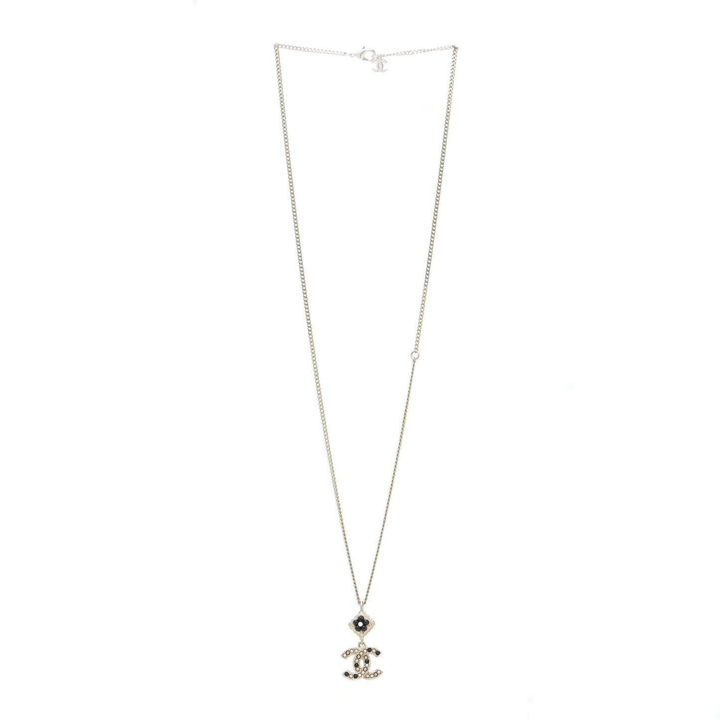 Crystal Pearl CC Candy Camellia Necklace Gold Black