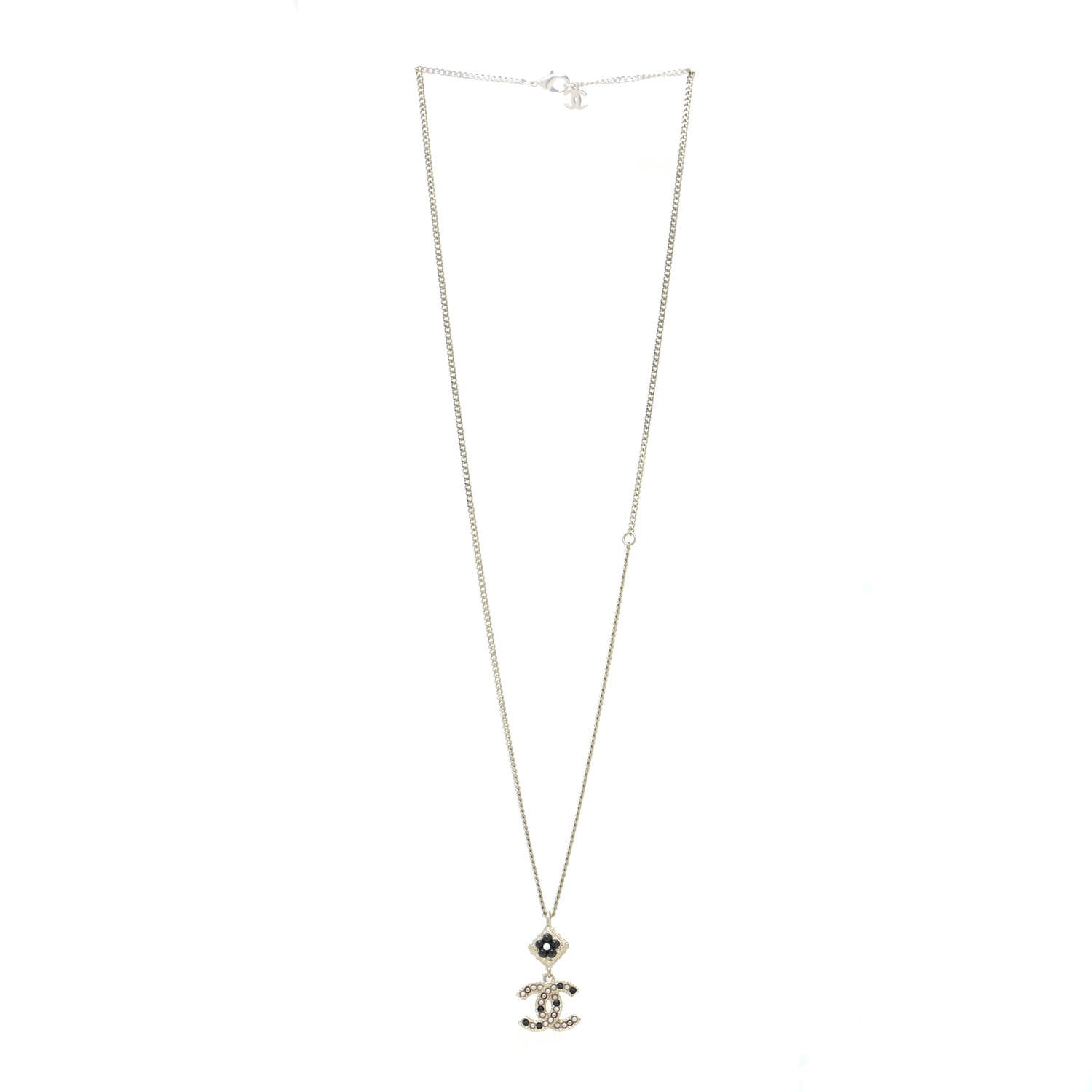 Chanel Crystal Pearl CC Candy Camellia Necklace Gold Black 3 of 6