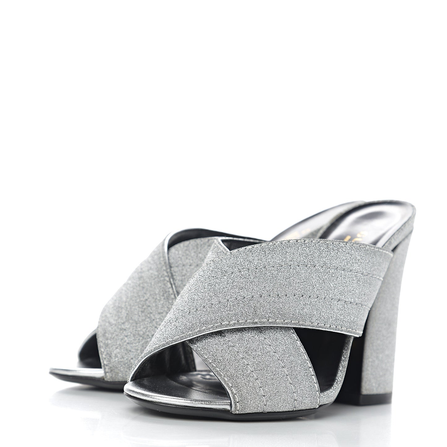 Glitter Fabric Webby Crossover High Heel Slide Sandals 35.5 Argento