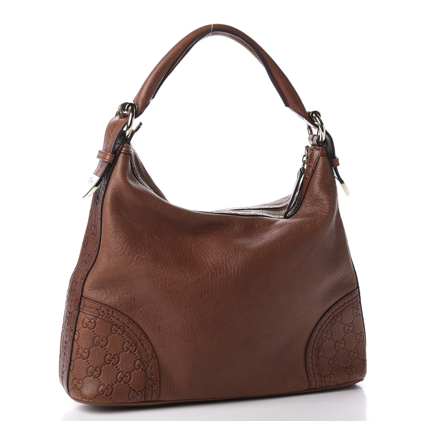 Pebbled Calfskin Guccissima Trim Medium Signoria Hobo Brown