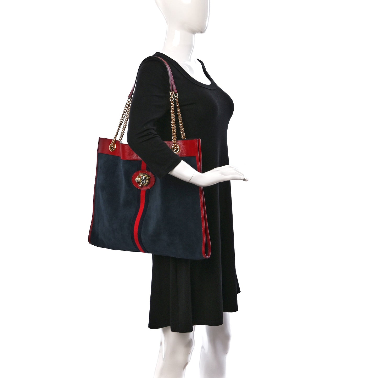 Suede Calfskin Large Rajah Chain Tote New Blue Romantic Cherry