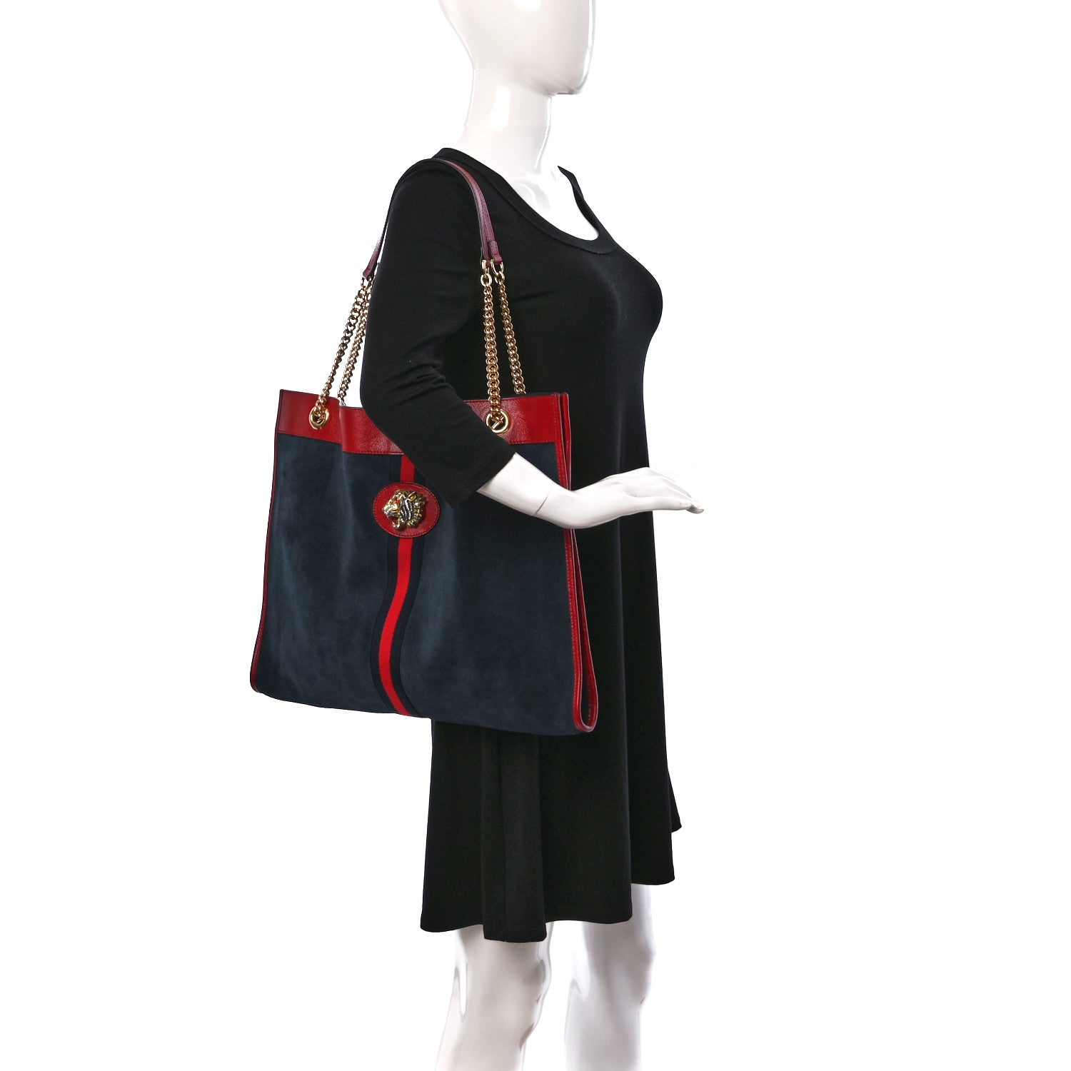 Gucci Suede Calfskin Large Rajah Chain Tote New Blue Romantic Cherry 2 of 10