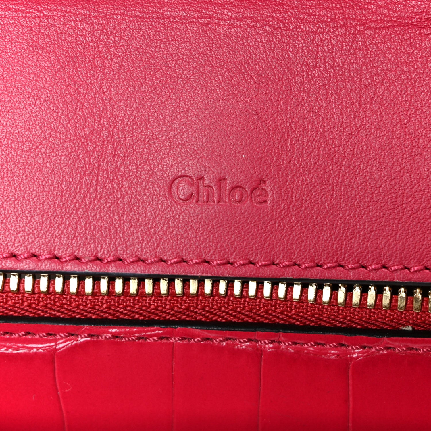 Chloe Calfskin Crocodile Embossed Mini C Vanity Bag Red 7 of 10