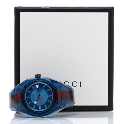 Gucci Stainless Steel Rubber 46mm Sync Web Quartz Watch Blue 5 of 5