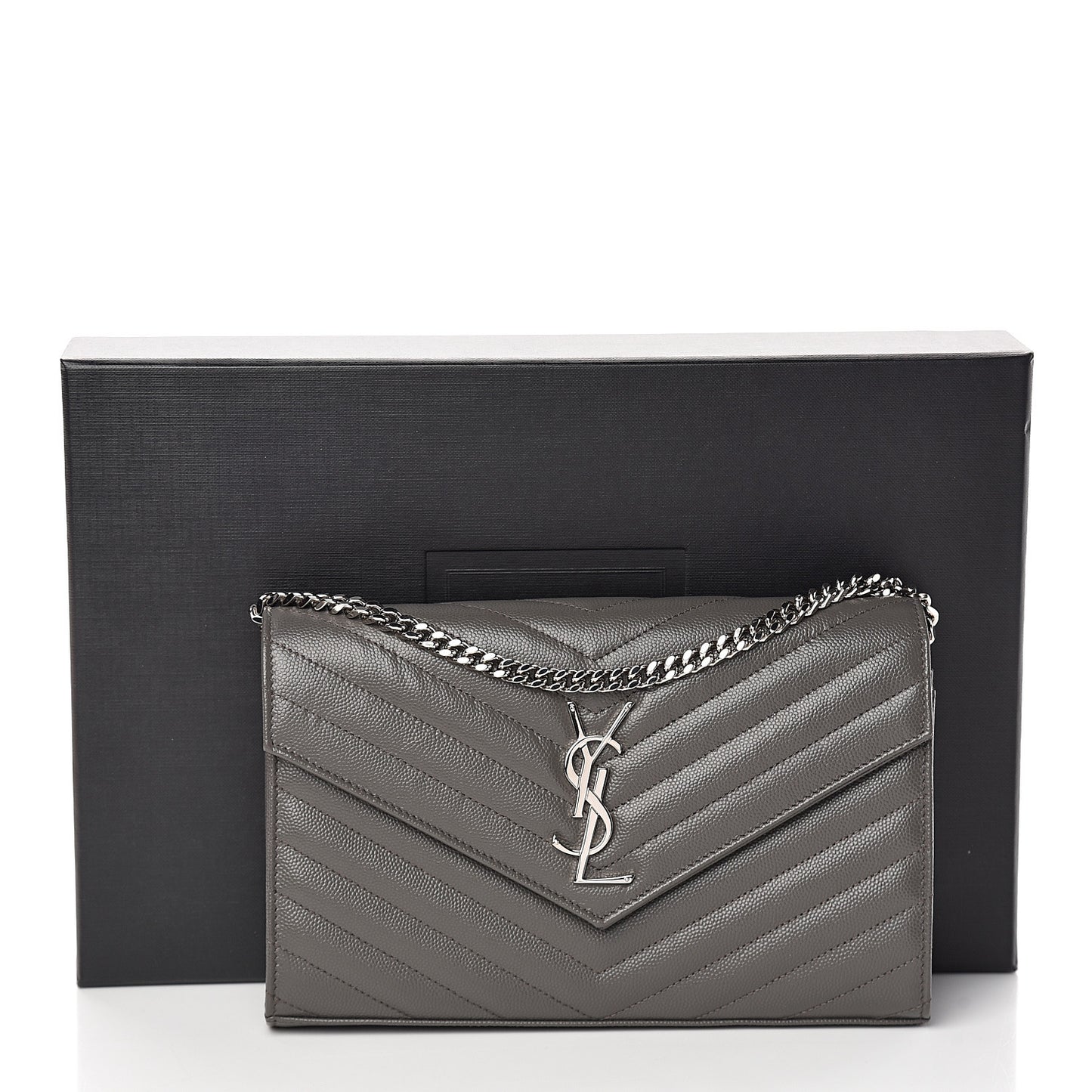 Grain De Poudre Matelasse Chevron Monogram Chain Wallet Fog