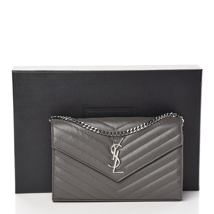 Saint Laurent Grain De Poudre Matelasse Chevron Monogram Chain Wallet Fog 6 of 6